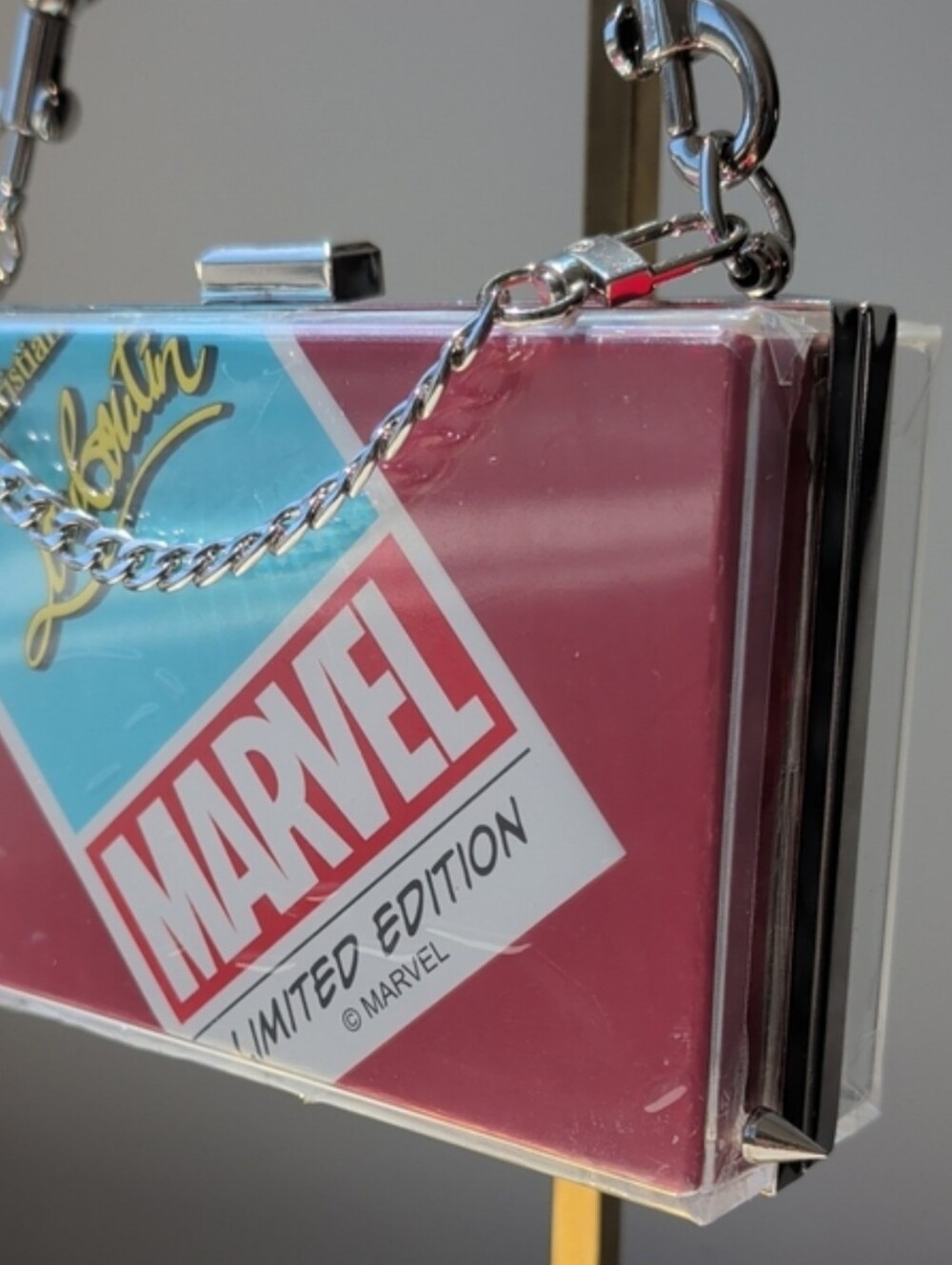 Upcycled Limited Edition Marvel X Christian Louboutin Novelty Clutch w/spikes - Picture 3 of 12